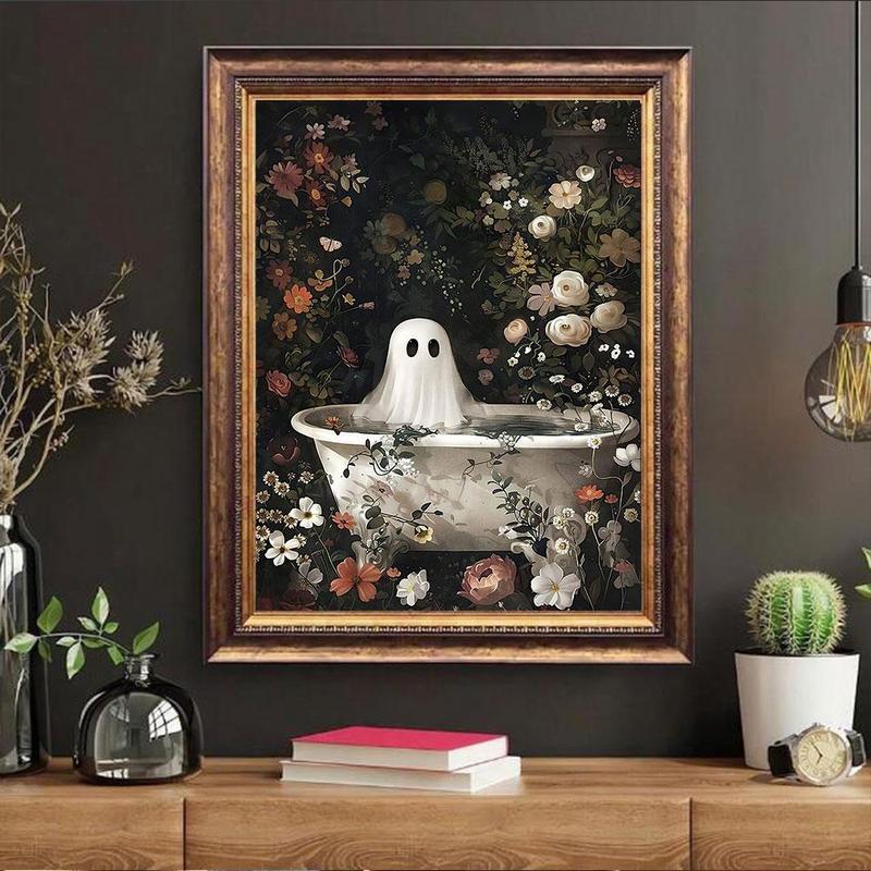 Christmas Bathroom Ghost Pattern Unframed Canvas Painting, 1 Count Modern Style Wall Art, Wall Decor for Home Living Room Bedroom Office School, Home Decor 2025