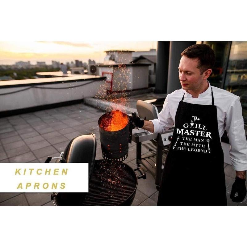 Funny BBQ Black Adjustable Kitchen Cooking Chef Aprons for Men