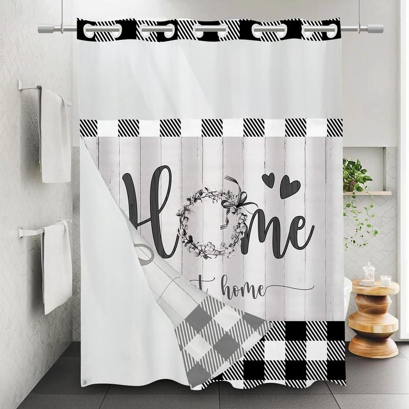 Plaid Pattern Shower Curtain, Double Tier No Hook Waterproof Shower Curtain, Bathroom Decoration Supplies for Home Dormitory Hotel Salon, Bathroom Gadgets 2024, Room Accessories for 2024