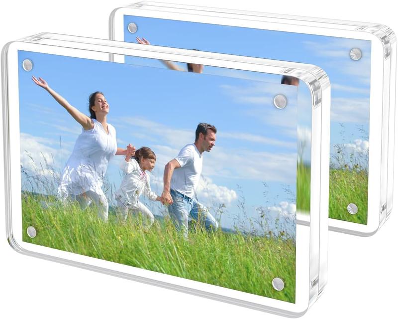 Acrylic Picture Frame with Rounded Corner, 2pack 4x6 Inch Acrylic Photo Frames, Magnetic Picture Frame 10+10MM Thickness Clear Picture Frame, Double-Sided Acrylic Frame Stand Picture Frame