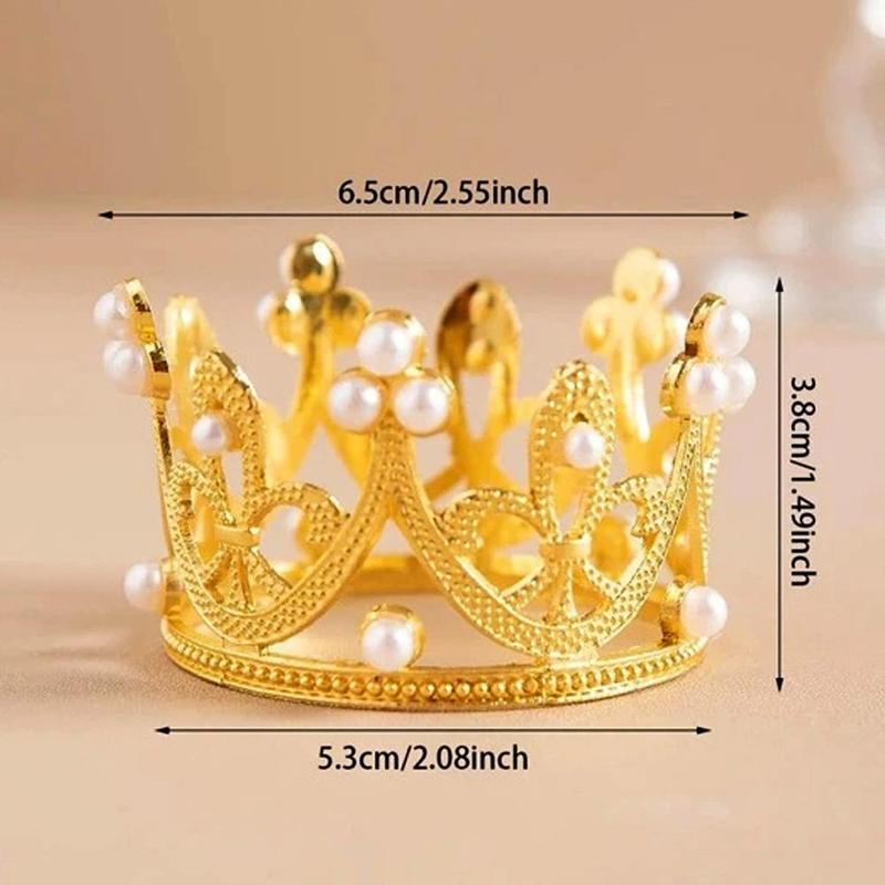 Spring Faux Pearl Decorated Cake Topper, 6pcs set Crown Design Cake Decoration, Cake Decoration Supplies for Birthday Party Wedding