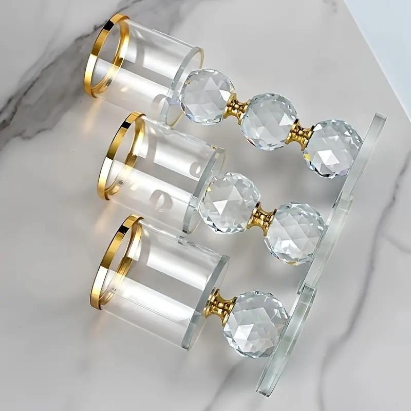 Clear Crystal Candle Holder, 3counts set Modern Desktop Candle Holder, Decorative Ornament for Home Living Room Bedroom Dining Room Wedding Party