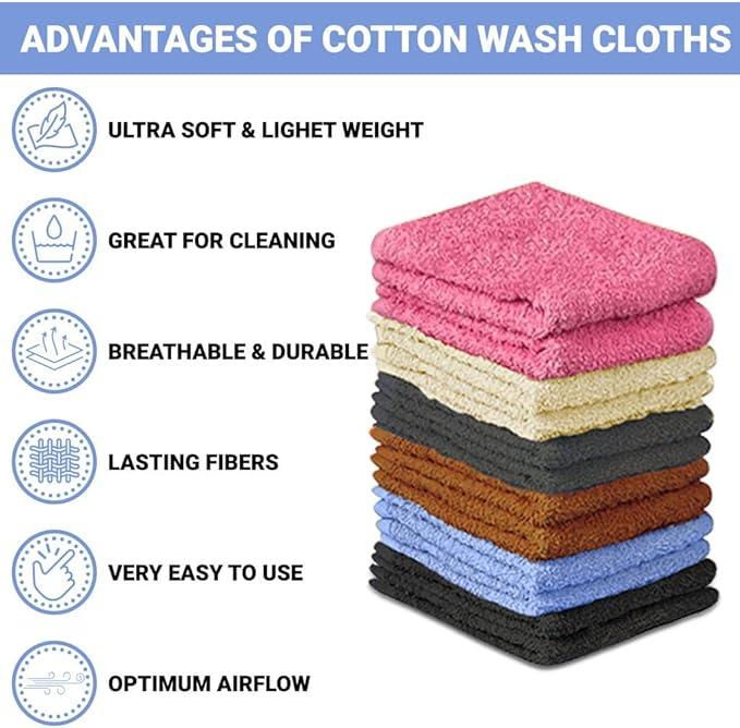 QUBA LINEN 100% Cotton - Wash Cloth Set - Pack of 24, Flannel Face Cloths, Highly Absorbent and Soft Feel Fingertip Towels (12x12 Pack of 24) Gift Bath