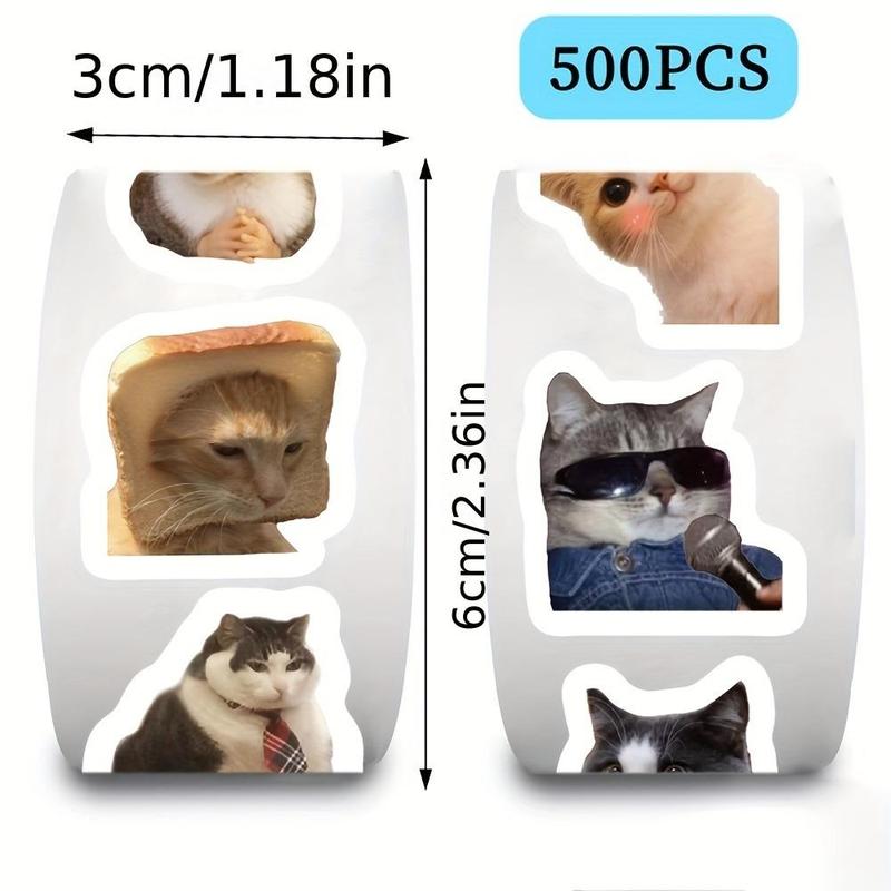 Cat Pattern Sticker (500pcs roll), Cute Cat Face Expression Sticker, Self Adhesive Decorative Sticker for Gift Greeting Card & Envelope