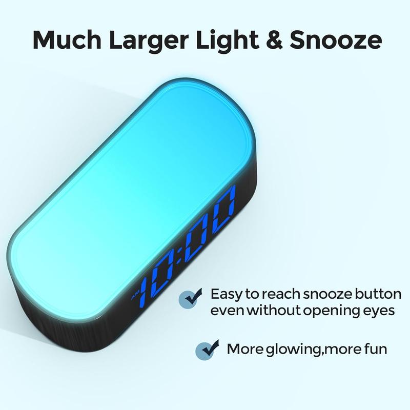 Digital Alarm Clock for Bedrooms - Large Display Easy to Read Across The Room, 7 Larger Color Night Light, Dual Alarm, Dimmer, True Battery Backup, Adjustable Volume