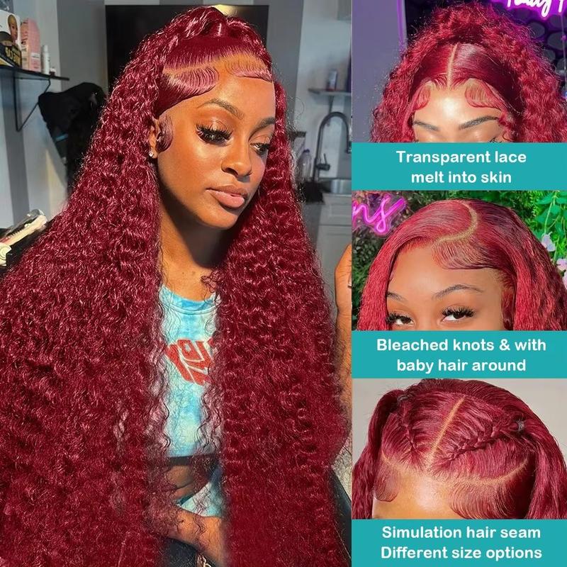 250 Density 30 34 Inch Burgundy 13x6 Hd Lace Frontal  Wig Brazilian 99J Red Curly Wigs Deep Wave Lace Front Wigs Women