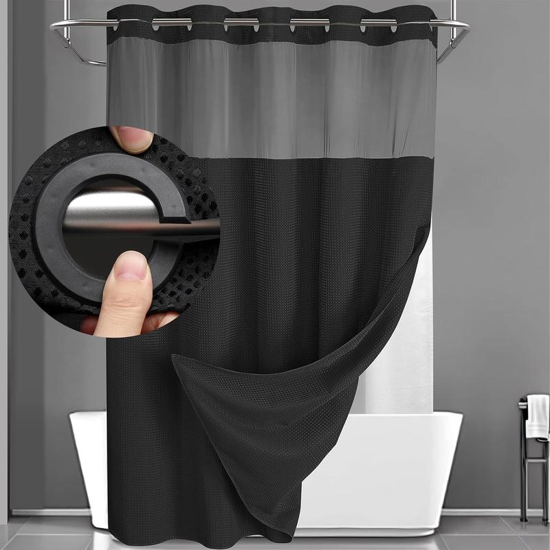 No Hook Shower Curtain with Snap in Liner Set Grey Waffle Shower Curtain for Bathroom 75