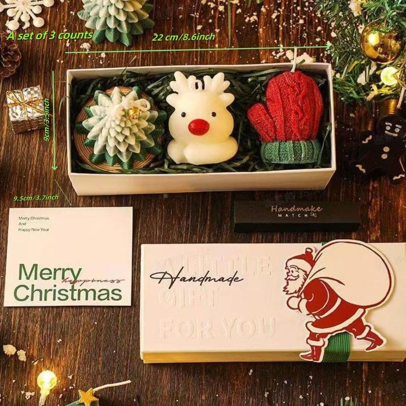 Christmas Themed Scented Candles, 3 Pieces Set, Creative And Cute Christmas Themed Shape Scented Candles, With Gift Box, Holiday Gifts For Girlfriends, Colleagues, Family, Christmas Gifts