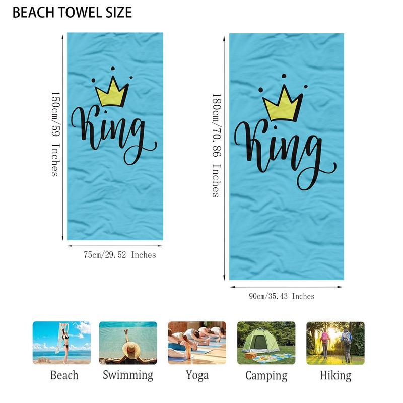 Crown & Letter Pattern Beach Towel, Beach Blanket, Mat, Soft Comfortable Breathable Beach Towel, Swimming Pool Outdoor Beach Towel, Mat for Women & Girls, Travel Essentials, Vacation Accessories, Gifts