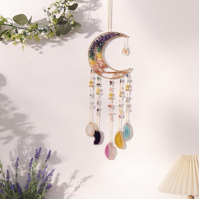 Creative Moon Design Hanging Decor, 1 Count Artificial Crystal Dream Catcher with Pendant, Hanging Decoration for Home Living Room Outdoor Indoor Window