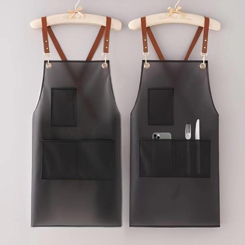 Solid Color Apron with Pocket, 1 Count Adjustable Waterproof  Cooking Apron, Household Apron for Home Kitchen Coffee Shop Gardening