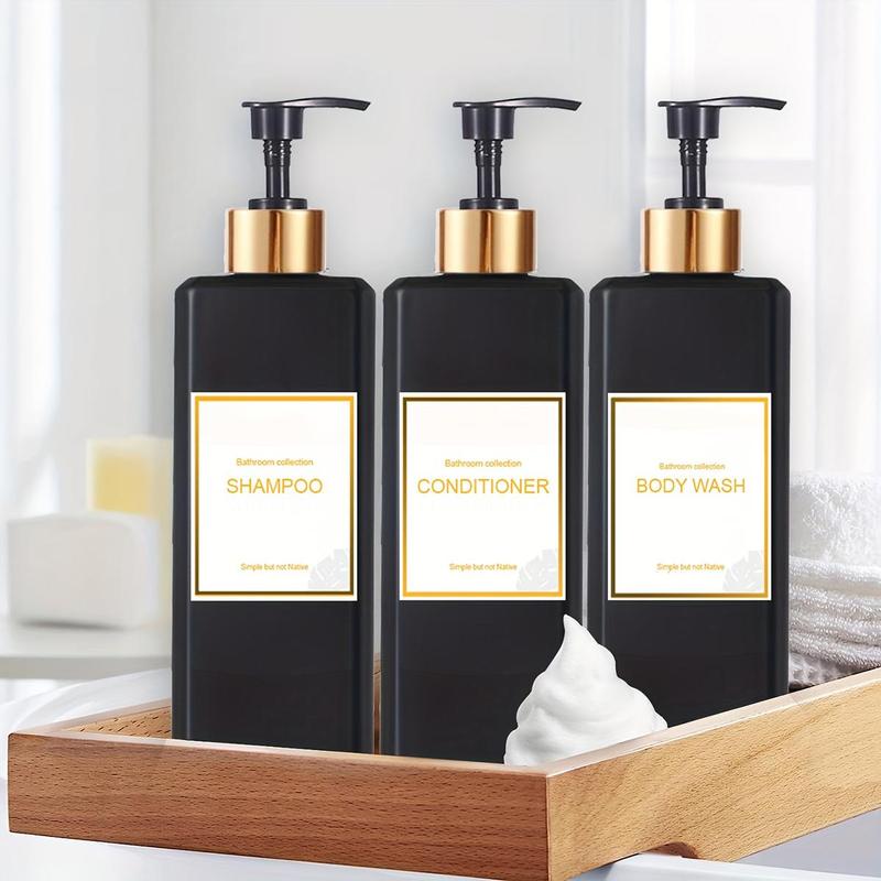 500ml Bathroom Soap Dispenser with Label, 3 counts set Empty Refillable Lotion Dispensing Pump Bottle, Everything Shower Products, Summer for Gift