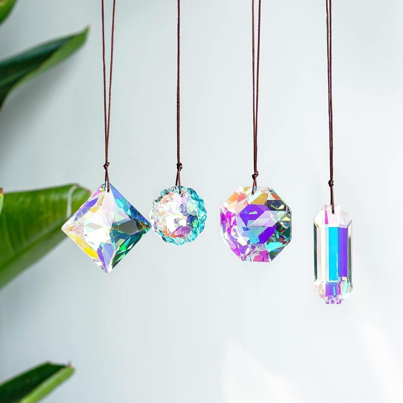 Artificial Crystal Hanging Suncatcher, 4 Counts Rainbow Prism Suncatcher Window Hanging Decor, Hanging Decorations for Home Decor, Gift for Girl