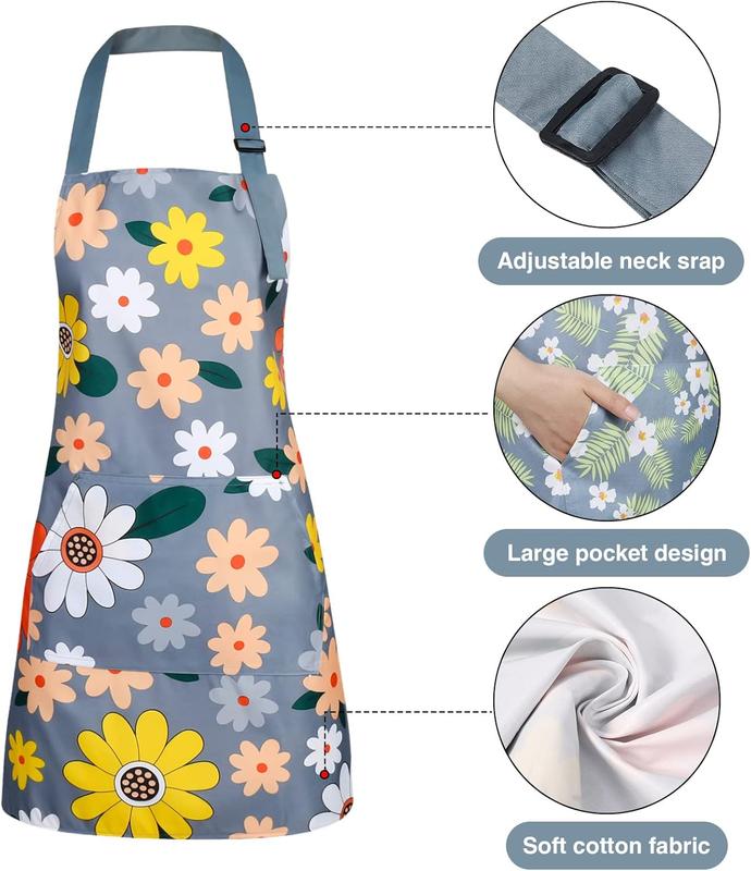 3 Pack Floral Aprons with Pocket, Blooming Womens Aprons  Adjustable Cooking Aprons for Kitchen Gardening and Salon