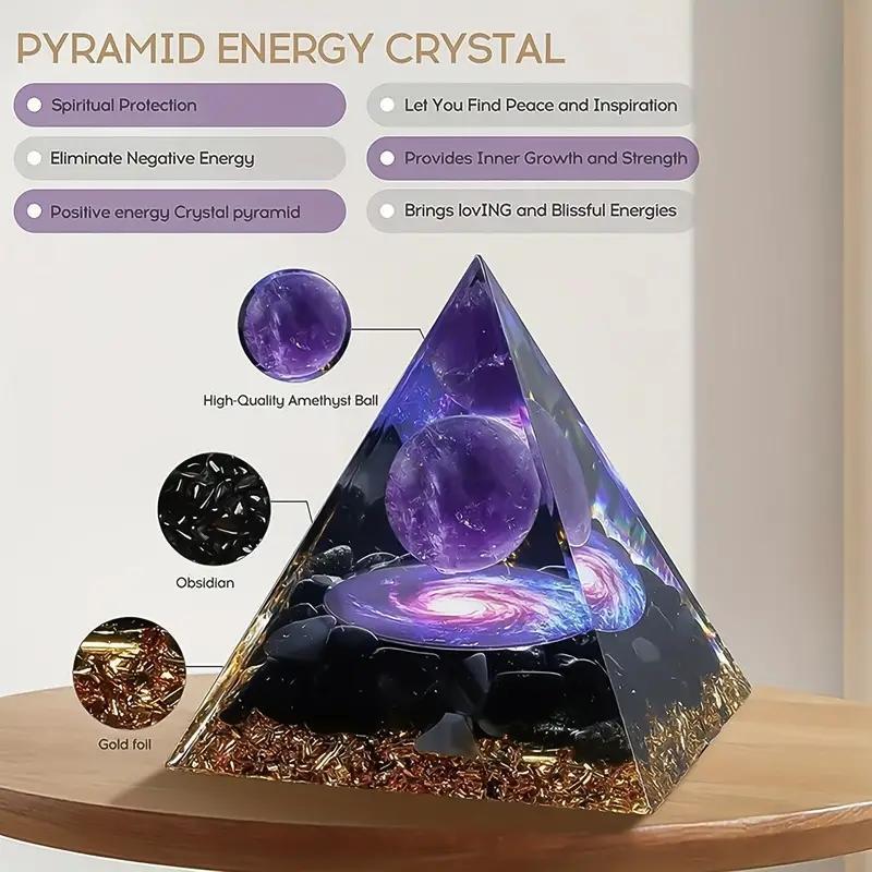 Creative Orgone Pyramid for Positive Energy, Desktop Decorative Ornament, Home Decor for Living Room Bedroom Office