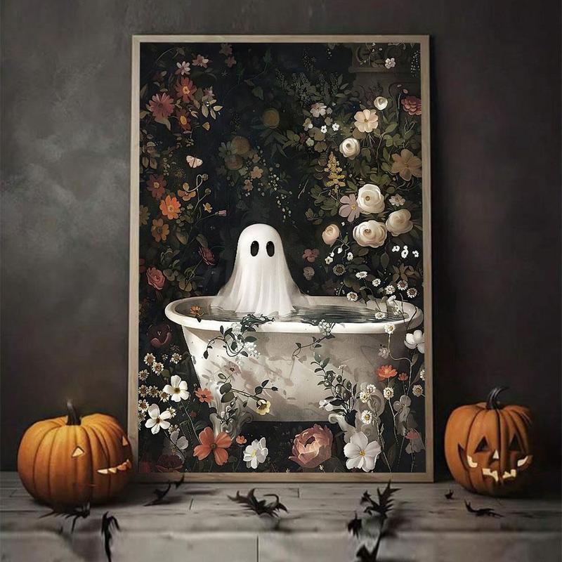 Christmas Bathroom Ghost Pattern Unframed Canvas Painting, 1 Count Modern Style Wall Art, Wall Decor for Home Living Room Bedroom Office School, Home Decor 2025