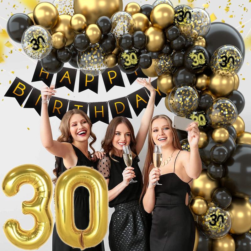 30th Birthday Balloon Garland Banner Set,88pcs Gold Black 30 Birthday Confetti Balloon Decoration,30 Years Old Happy 30th Birthday Party Banner Decor