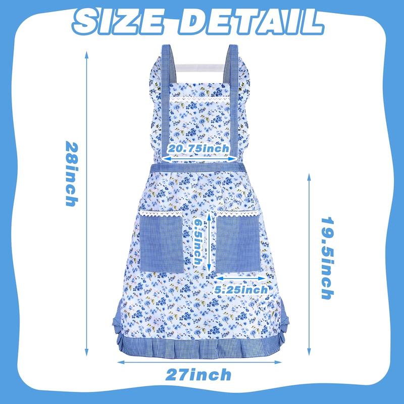 3 Count Women Floral Aprons with Pocket Soft Kitchen Chef Aprons Girls Aprons for Cooking Gardening