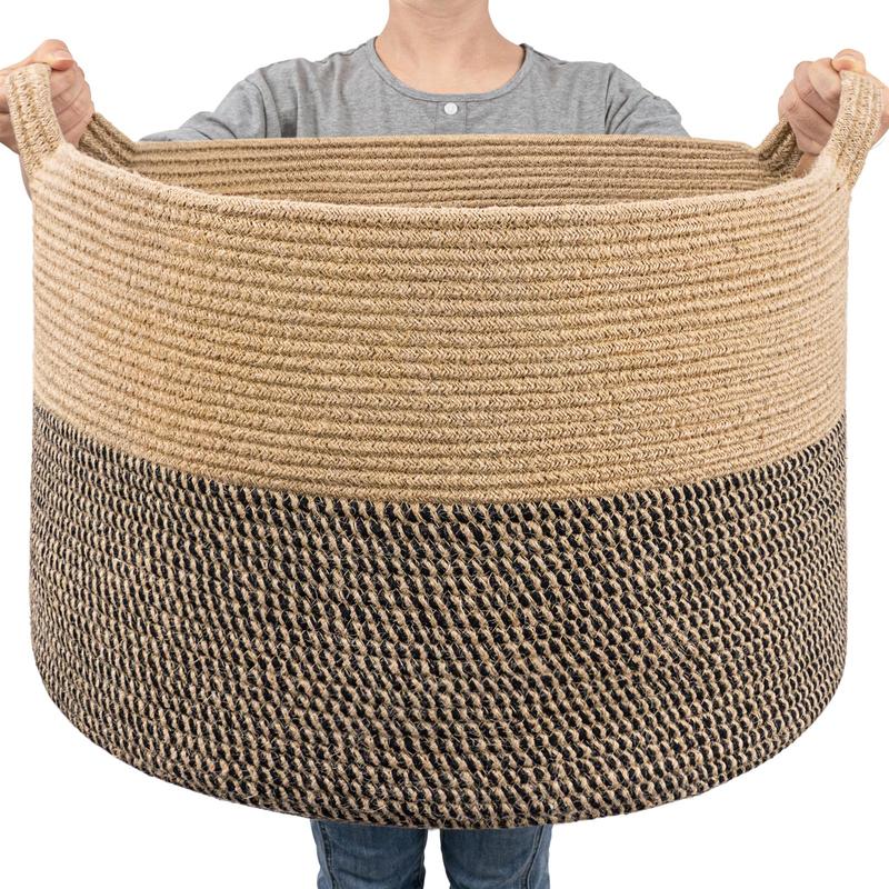 Extra Large Wicker Storage Basket, 83L Woven Jute Basket for Blankets, Clothes, Laundry, and Pillows – 21.7 x 13.8 Inch Organizer for Living Room