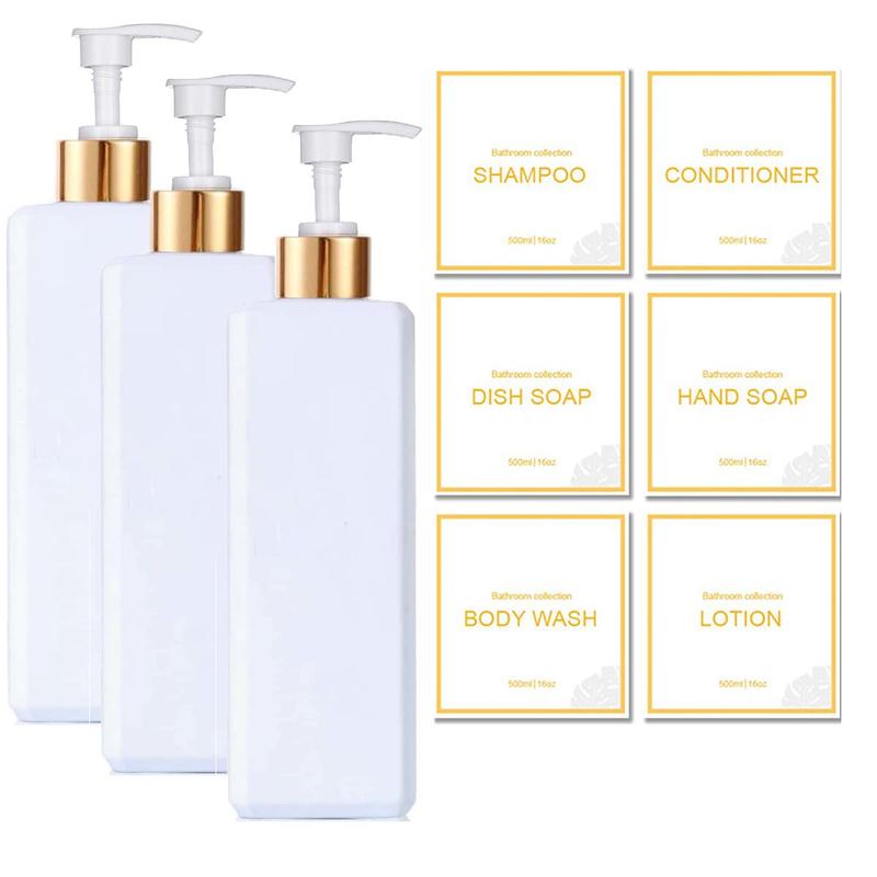 500ml Bathroom Soap Dispenser with Label, 3 counts set Empty Refillable Lotion Dispensing Pump Bottle, Everything Shower Products, Summer for Gift