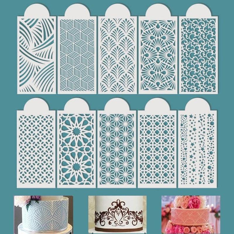 Cake Decorating Mold, 10pcs set Cake Decorating Stencil, Plastic Cake Decorating Mold, DIY Cake Decorating Tool for Wedding Birthday Party