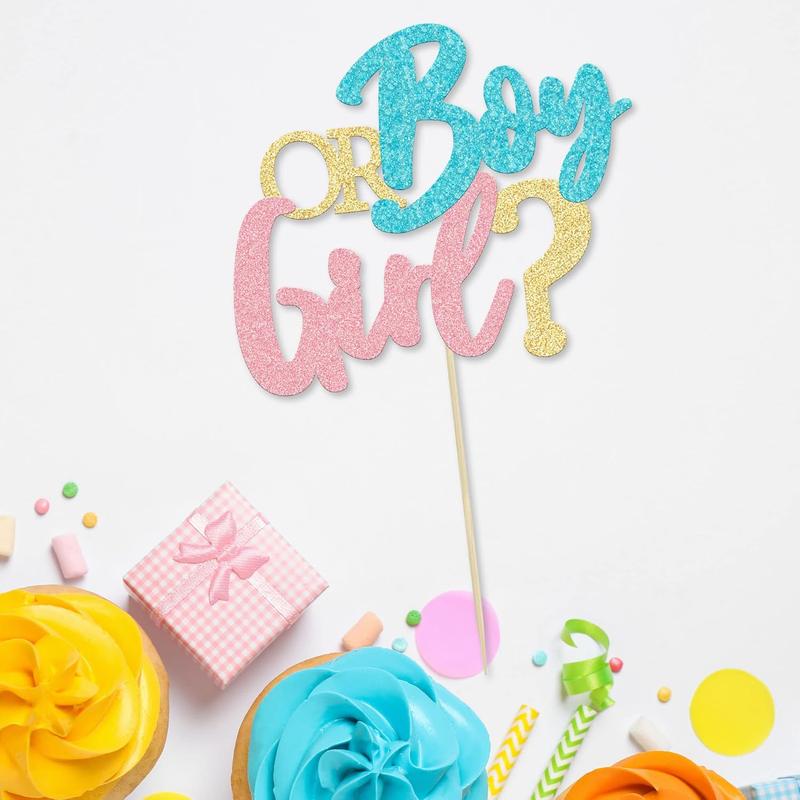 Boy or Girl Cake Topper Glitter Pink or Blue Cake Pick Gender Reveal Cake Decorations for  Shower Gender Reveal Theme  Boys Girls Birthday Party Decoration Supplies