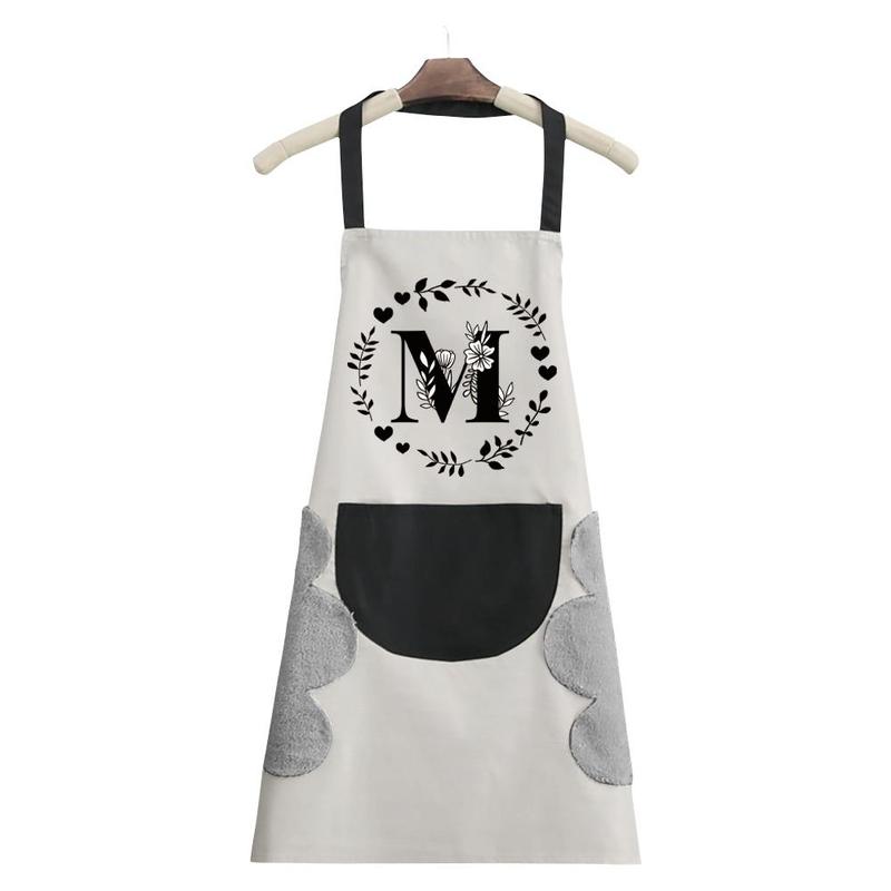 Letter & Garland Pattern Apron, 1 Count Oil-proof Adjustable Bib Apron, Stain-resistant Kitchen Cooking Apron for Restaurant, Easy To Clean