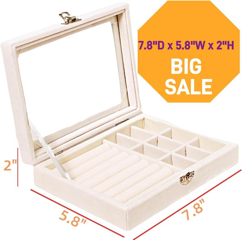 Jewelry Organizer Tray Box Jewelry Ring Display Organiser Tray Holder Earrings Storage Display Case for  Wife Mom Women, Jewelry Organizer with Clear Lid