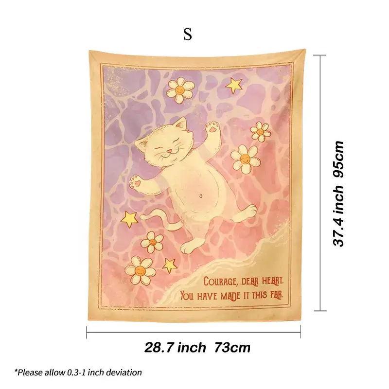 Cute Cat & Flower Print Tapestry, Wall Hanging Tapestry, Background Decoration for Home Living Room Bedroom Dormitory, Home Decoration Supplies