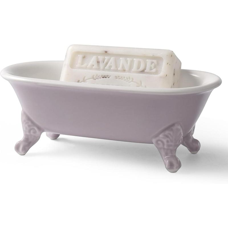 Clawfoot Bathtub Decortative Ceramic Soap Dish Holder Shower Bar Soap Tray for Bathroom or Kitchen,1 Pack (Lavender)