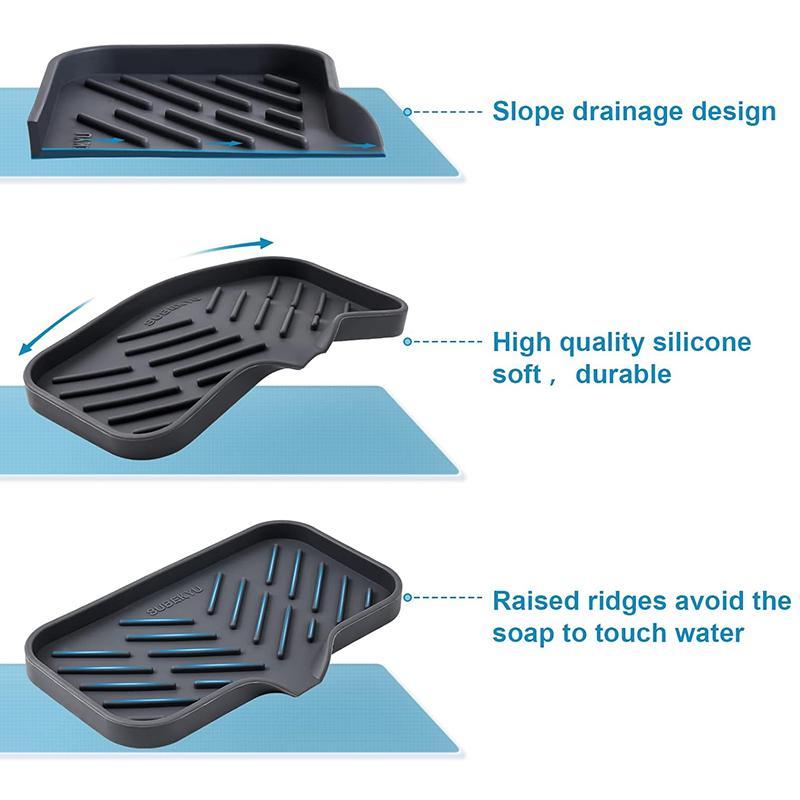 Silicone Soap Drain Mat, 1 Count 2 Counts Soap Holder, Soap Storage Rack, Kitchen Sink Soap Holder, Bathroom Organizer, Bathroom Supplies, Christmas Gift