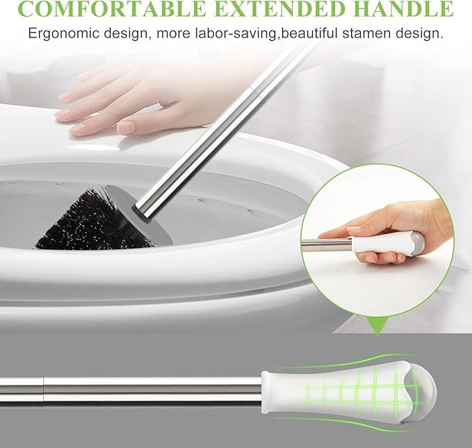 Compact Toilet Brush & Holder, Stainless Steel Handle, Space Saving for Storage, Deep Cleaning, Drip-Proof, Easy to Assemble, Nylon Bristles