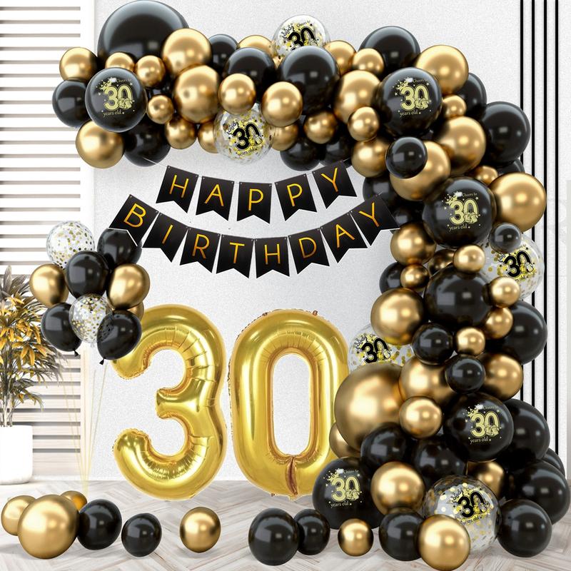 30th Birthday Balloon Garland Banner Set,88pcs Gold Black 30 Birthday Confetti Balloon Decoration,30 Years Old Happy 30th Birthday Party Banner Decor