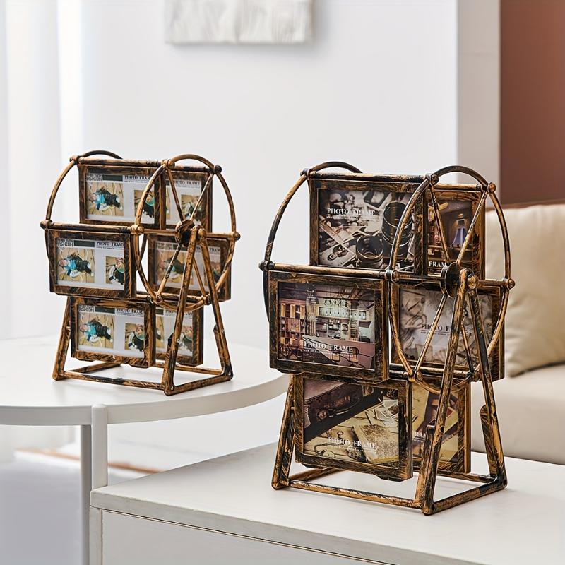 1pc Vintage Rotating Ferris Wheel Picture Frame - Unique Desktop Family Tree Display - Handcrafted Wooden Horse Design, Home Decor Accent, Christmas Birthday Gift Idea, Perfect for Family Memories