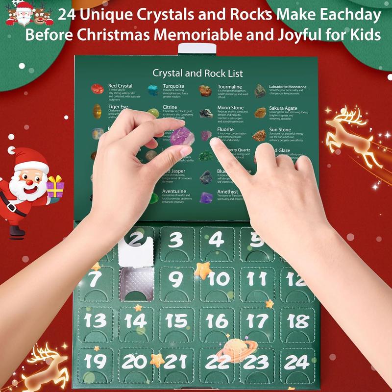 Crystal Advent Calendar 2024, 24-Day Christmas Countdown Gift with Unique Stones and Crystals for Kids, Teens, and Adults – Holiday Rock Collection Set