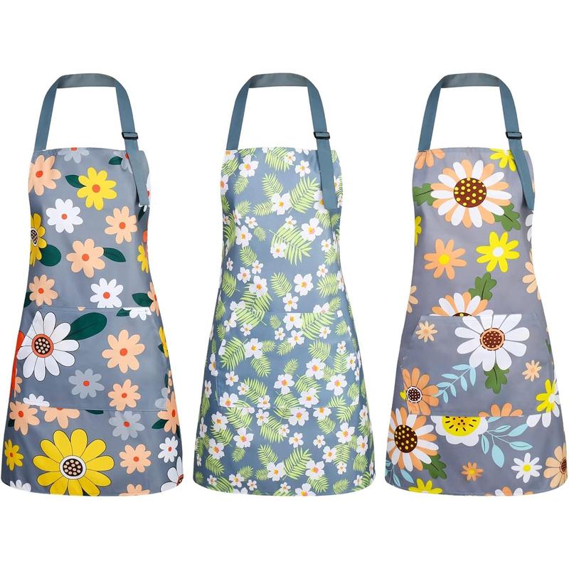 3 Pack Floral Aprons with Pocket, Blooming Womens Aprons  Adjustable Cooking Aprons for Kitchen Gardening and Salon