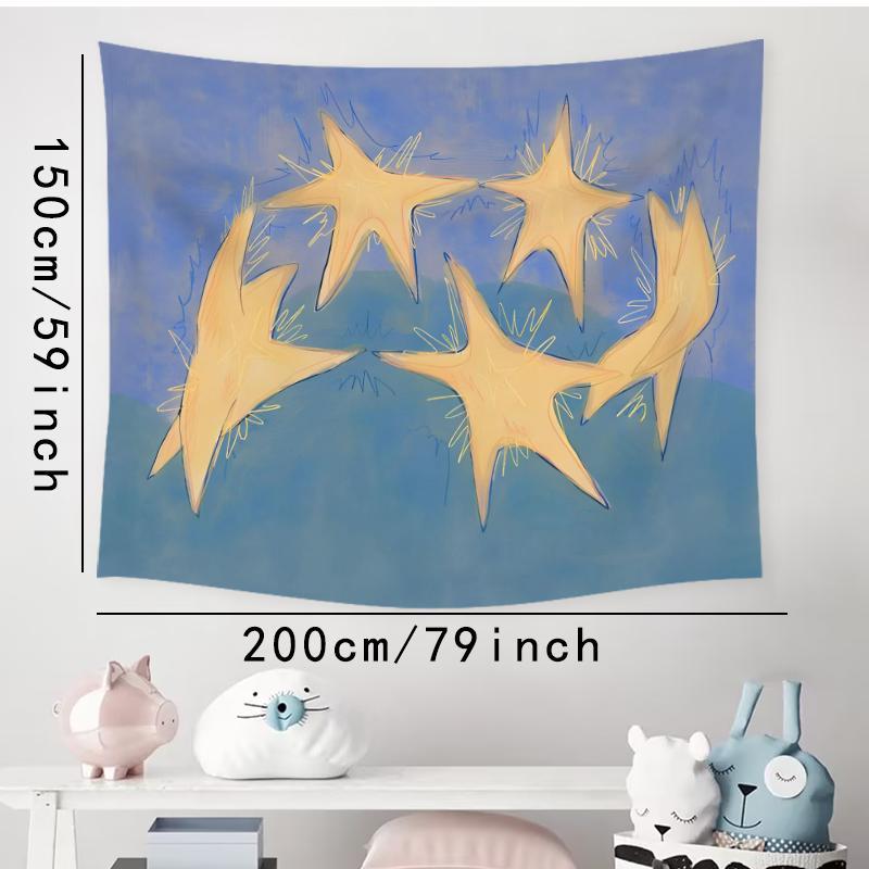 Abstract Yellow Star Pattern Tapestry, 1 Count Bohemian Style Wall Hanging Tapestry, Wall Art Decor for Home Living Room Bedroom Dorm