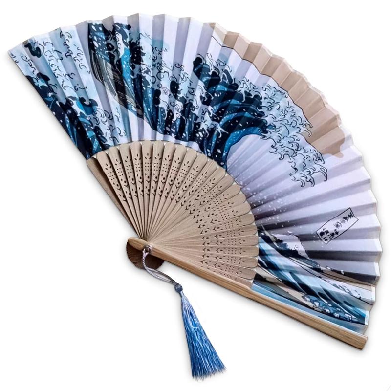 Fan Hand Held Foldable Fan - Portable Fan Handheld Bamboo Fans  Vintage Hand Fan for Women Retro Fan - Handheld Fan Folding Kanagawa Wave Vintage Retro Style Handheld  Decor