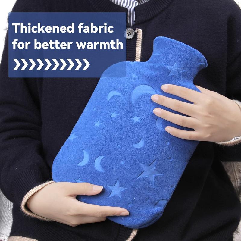 Hot Water Bottle with Soft Cover, 2L Hot Water Bag for Menstrual Cramps, Neck and Shoulder Pain Relief, Hot and Cold Therapies, Hand Feet Warmer, Blue