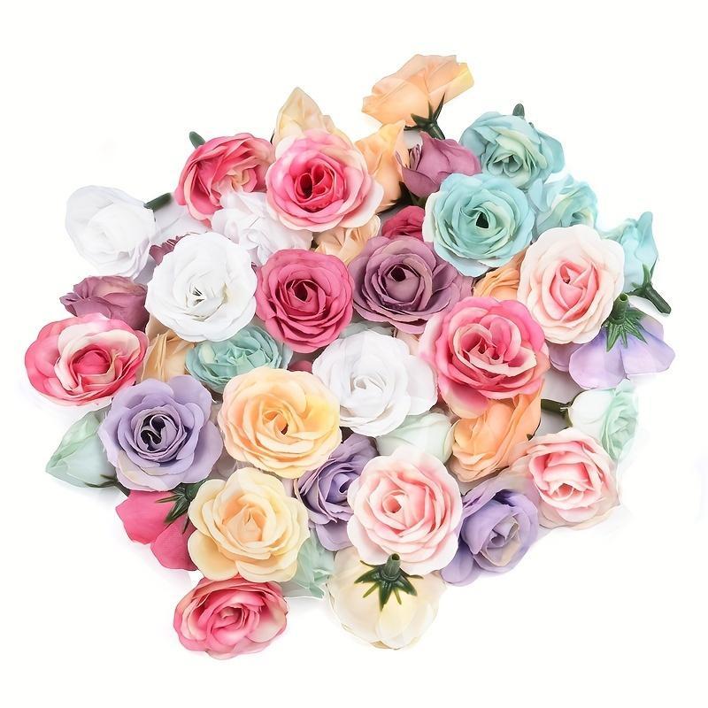 Random Color Artificial Rose Flower Head (10pcs), Simulated Rose Flower Head, Decorative Flowers for Home Wedding Party Decor