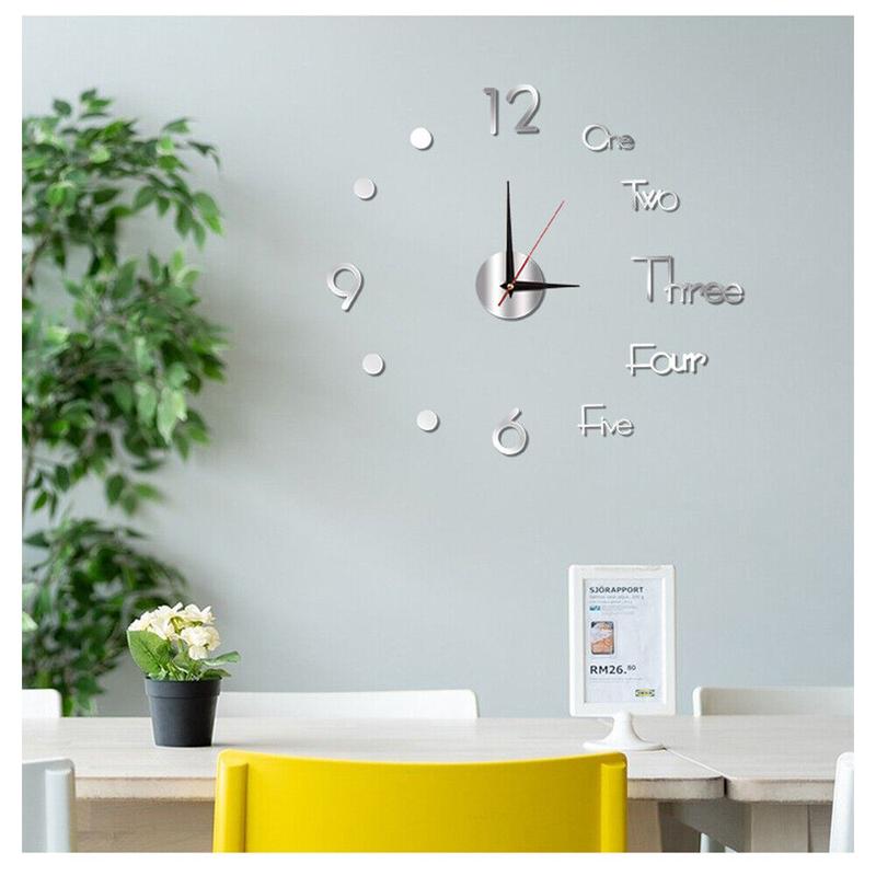 3D Wall Clock Mirror Surface Large Modern DIY Sticker Office Home Shop Art Decor Round