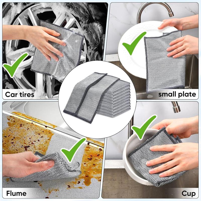 These versatile dishwashing rags are designed for both wet and dry use, featuring a non-scratch wire construction. Ideal for cleaning cookware, sinks, dishes, and stovetops, they combine durability with gentle performance.