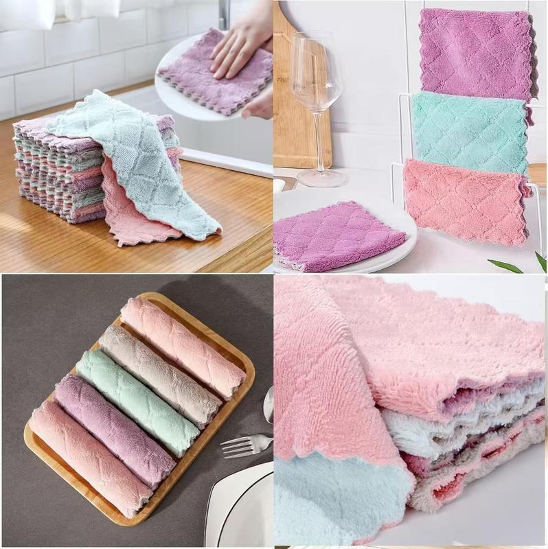 24 Pack Kitchen Dish Cloths Dish Towels, Super Soft and Absorbent Coral Fleece Cloth, Velvet Microfiber Cleaning, Rags for Clean Table, Dish, Glass.