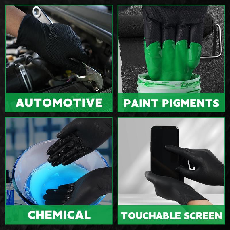 FINITEX 8 Mil Diamond Pattern Black Nitrile Gloves (Automotive Work) Cleaning Gloves - Hardware and Electricians (Multi-Purpose) Hand