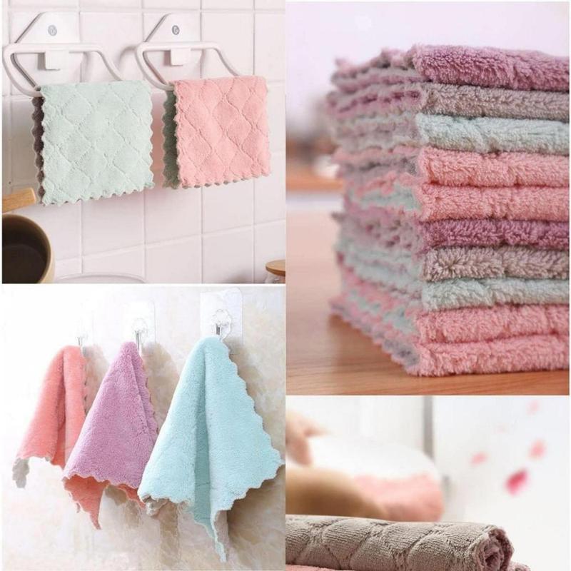 12 Pack Kitchen Towels Quick Dry Washcloths, Coral Velvet Dishtowels Multipurpose Reusable Cloths, Soft Tea Absorbent Cleaning Cloths Double-Sided Microfiber Lint Free Rags(Creative Life Pavilion)