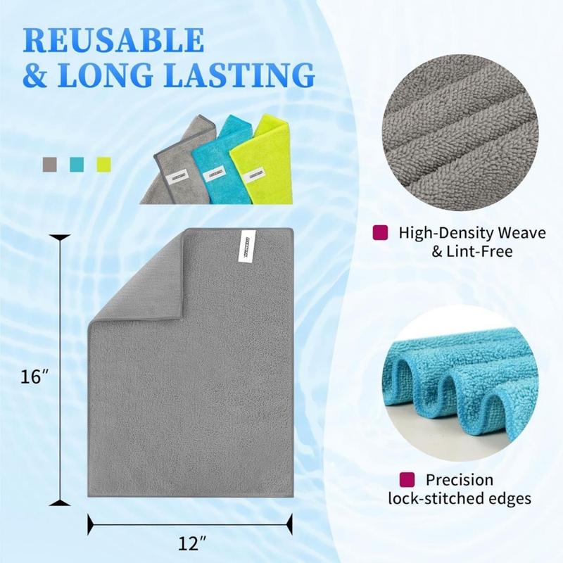 Microfiber Cleaning Cloth - Pack of 8, Size: 12 x 16 in, Multi-Functional Cleaning Towels, Highly Absorbent Cleaning Rags, Lint-Free, Streak-Free Cleaning Cloths for Car Kitchen Home(Creative Life Pavilion)