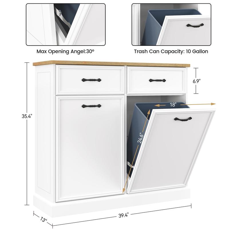 GARVEE Double Tilt Out Trash Cabinet, Hidden Trash Can Cabinet 10 Gallon Storage Holder, Freestanding Garbage Can Cabinet for Kitchen Dining Living Room