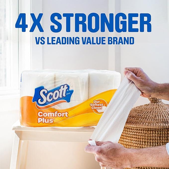 Scott ComfortPlus Toilet Paper, 12 Double Rolls, 231 Sheets per Roll, Septic-Safe, 1-Ply Toilet Tissue Wipes