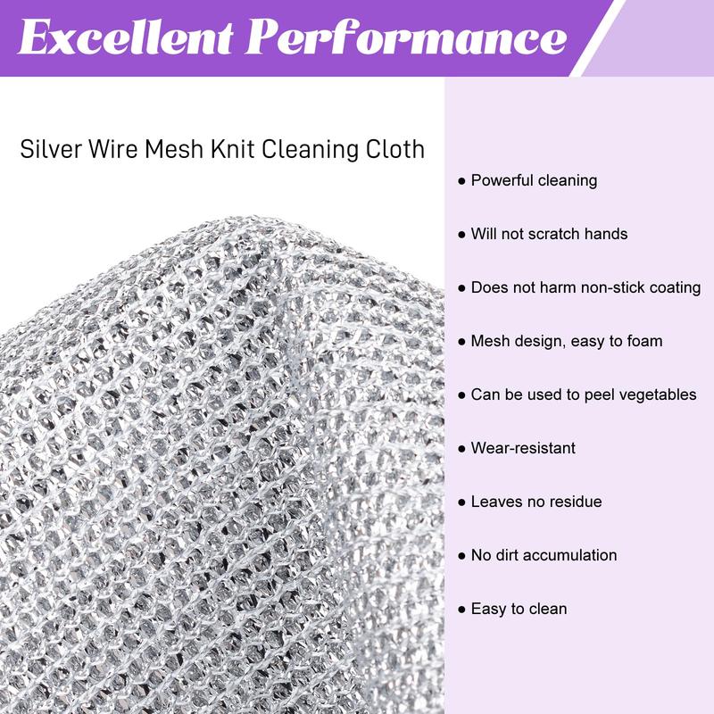 5 Pack Multifunctional Non-Scratch Wire Dishcloth, Wire Mesh Knit Cleaning Cloth,for Dishes, Sinks, Counters, Easy Rinsing, Machine Washable