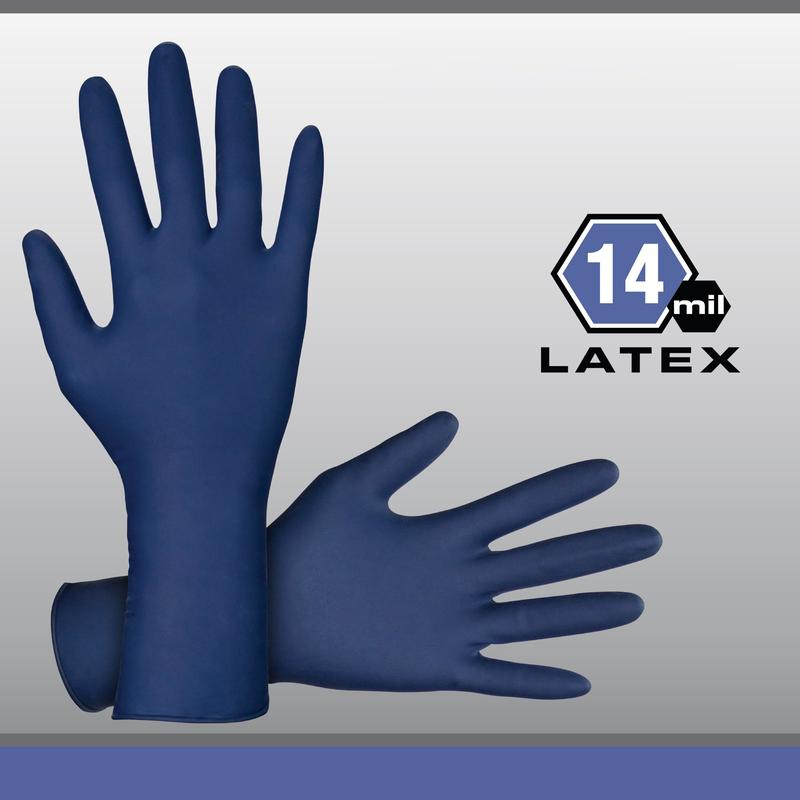 Powder-Free Exam Grade Latex Disposable Gloves. Blue, 14 mil Thickness, 12